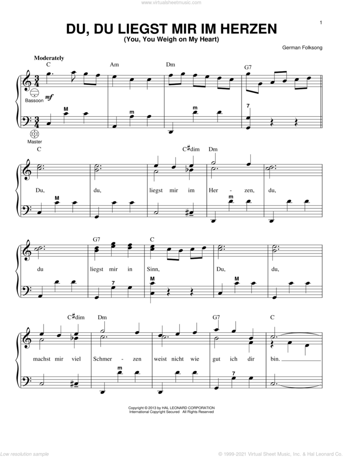 Du, Du Liegst Mir Im Herzen (You, You Weigh On My Heart) sheet music for accordion by Gary Meisner and Miscellaneous, intermediate skill level