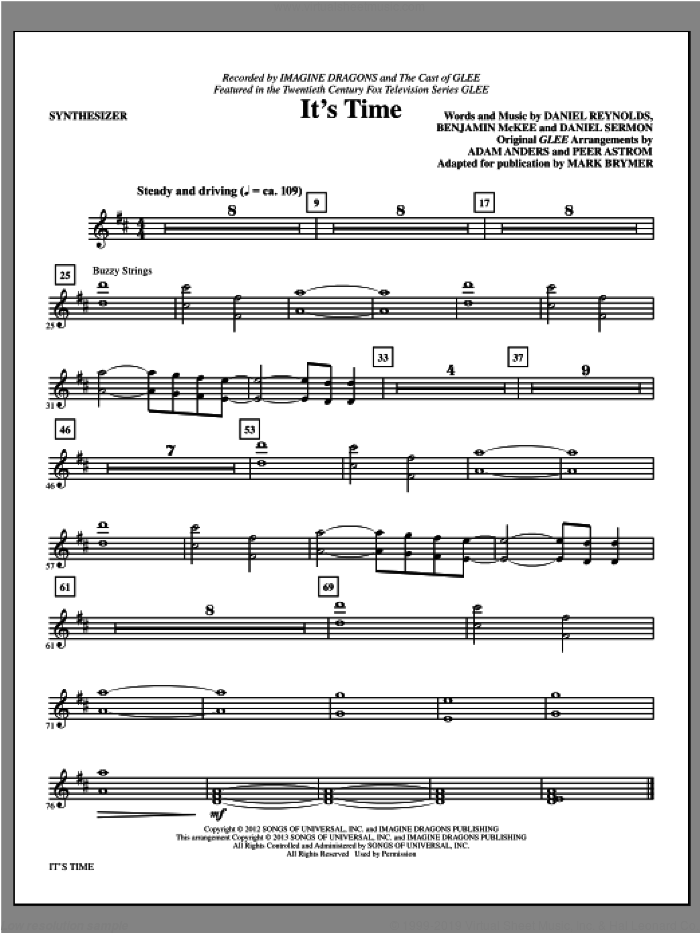 It's Time (complete set of parts) sheet music for orchestra/band by Mark Brymer and Imagine Dragons, intermediate skill level
