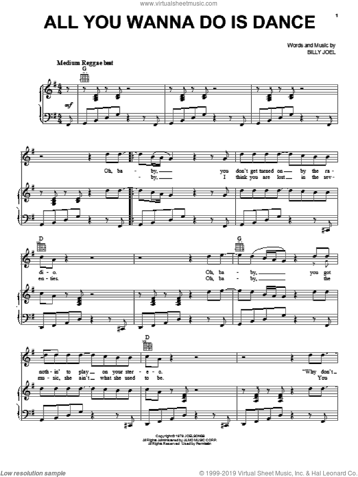 All You Wanna Do Is Dance sheet music for voice, piano or guitar by Billy Joel, intermediate skill level