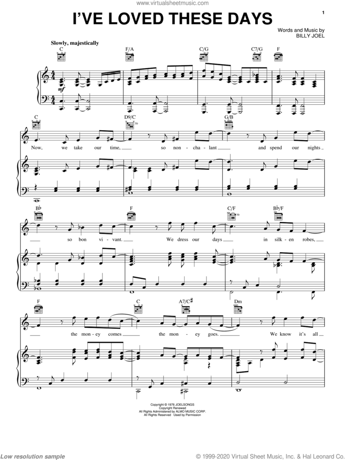 I've Loved These Days sheet music for voice, piano or guitar by Billy Joel, intermediate skill level