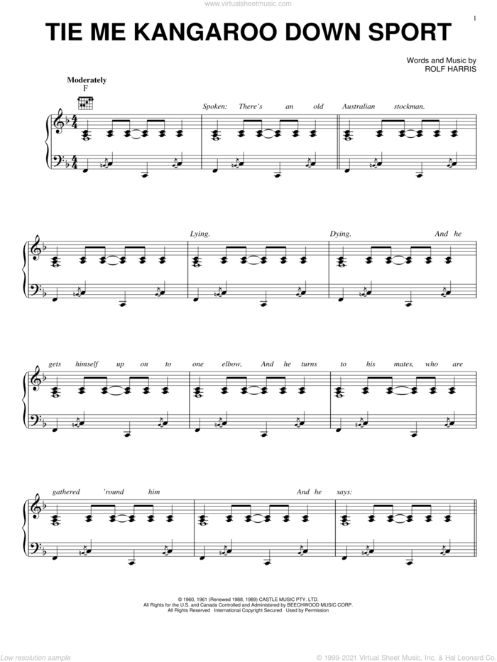 Tie Me Kangaroo Down Sport sheet music for voice, piano or guitar by Rolf Harris, intermediate skill level