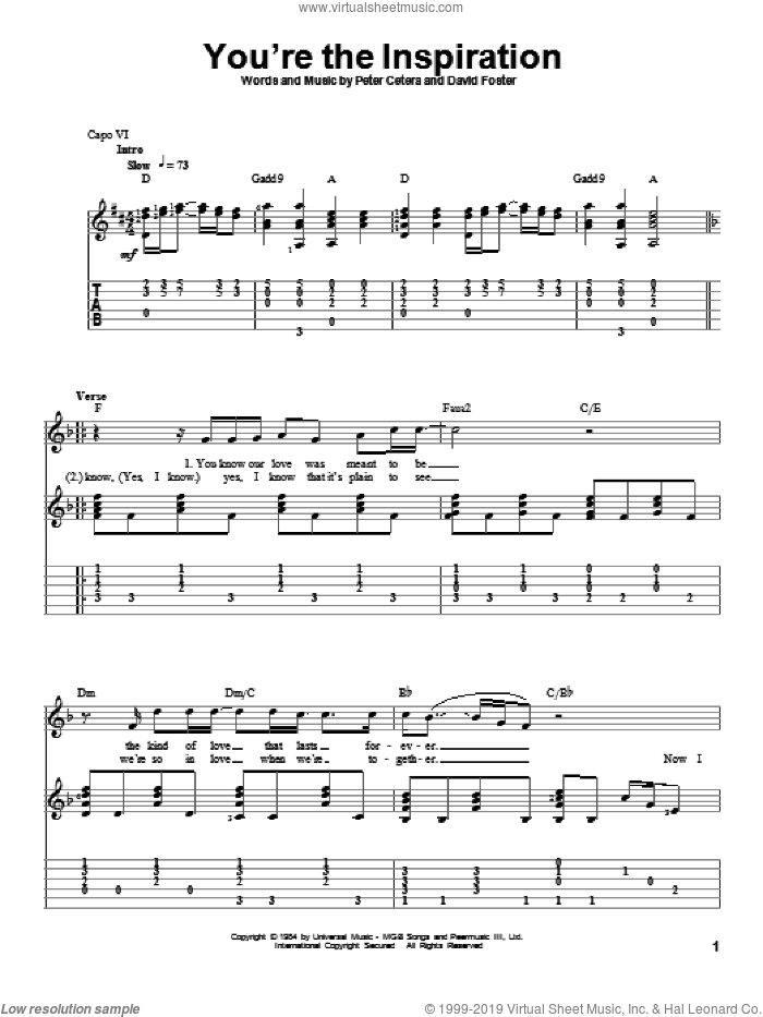 You're The Inspiration sheet music for guitar solo by Chicago, intermediate skill level