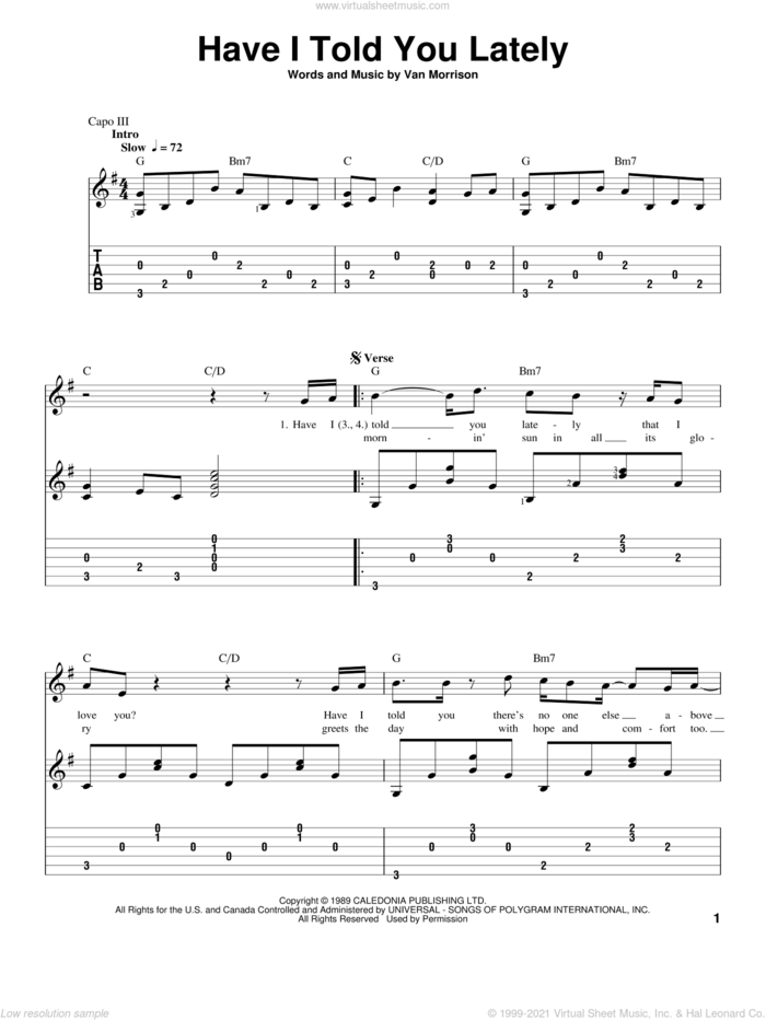 Have I Told You Lately sheet music for guitar solo by Van Morrison, Emilio and Rod Stewart, intermediate skill level