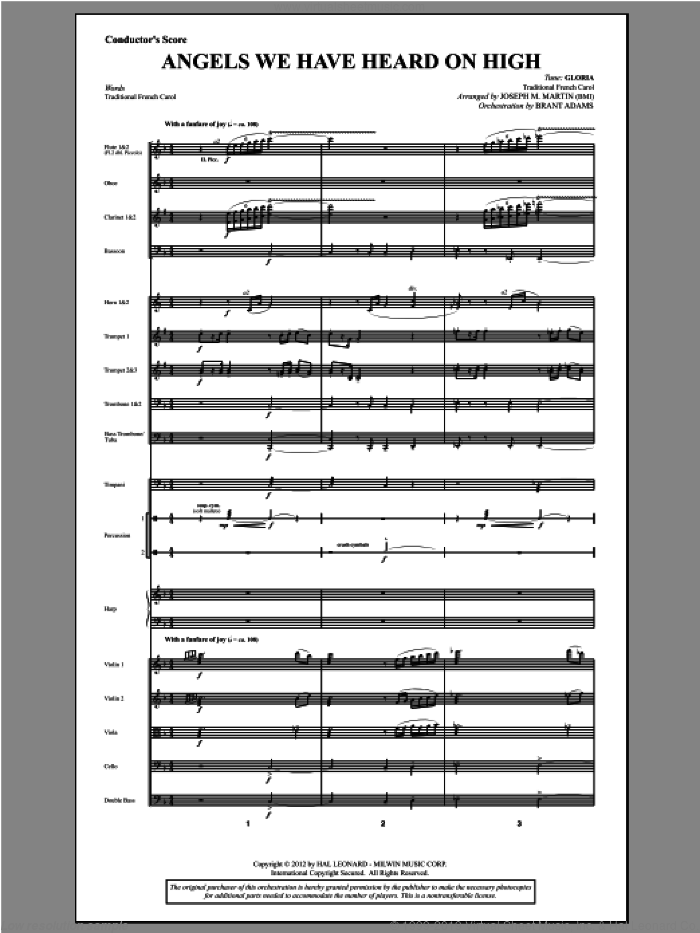 Angels We Have Heard On High (from Carols For Choir And Congregation) (COMPLETE) sheet music for orchestra/band by Joseph M. Martin, intermediate skill level