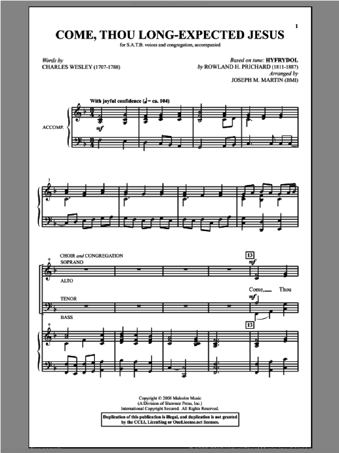 Come, Thou Long-Expected Jesus (from Carols For Choir And Congregation) sheet music for choir (SATB: soprano, alto, tenor, bass) by Joseph M. Martin, intermediate skill level