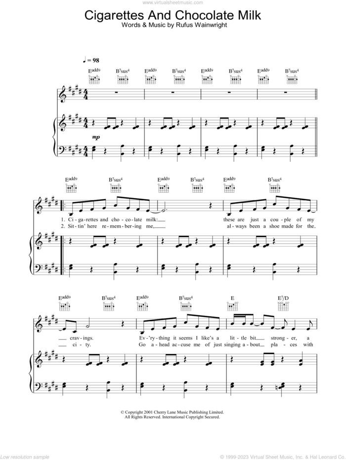 Cigarettes And Chocolate Milk sheet music for voice, piano or guitar by Rufus Wainwright, intermediate skill level