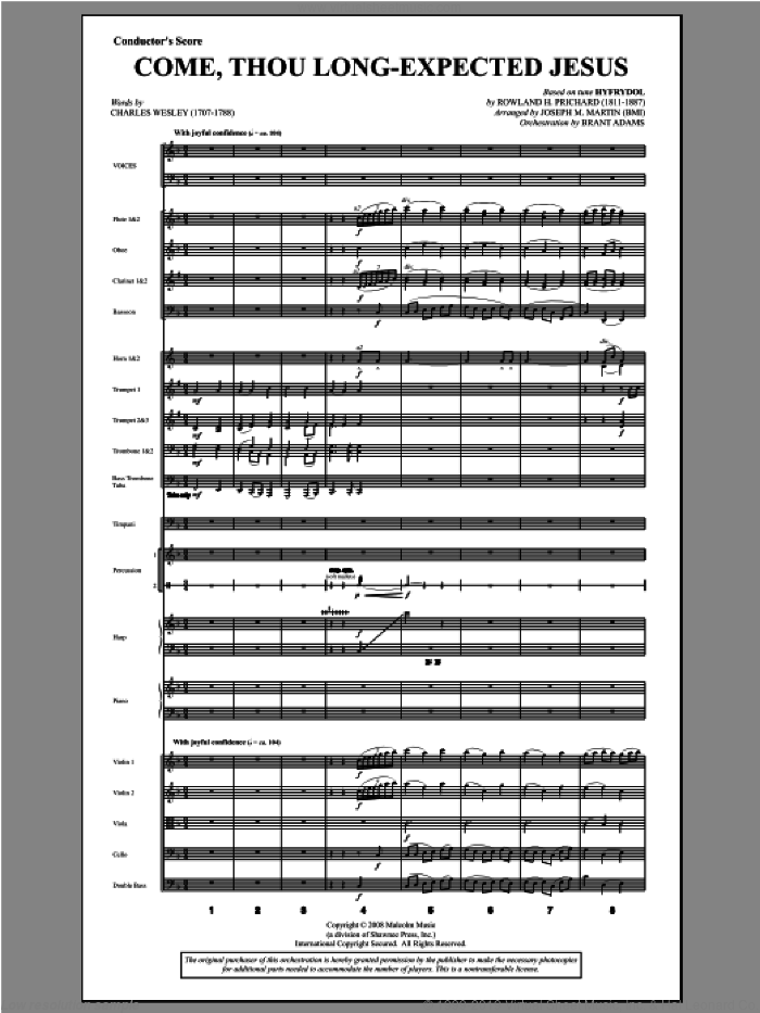 Come, Thou Long-Expected Jesus (from Carols For Choir And Congregation) (COMPLETE) sheet music for orchestra/band by Joseph M. Martin, intermediate skill level