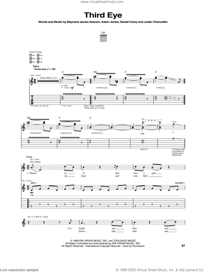 Third Eye sheet music for guitar (tablature) by Tool, intermediate skill level