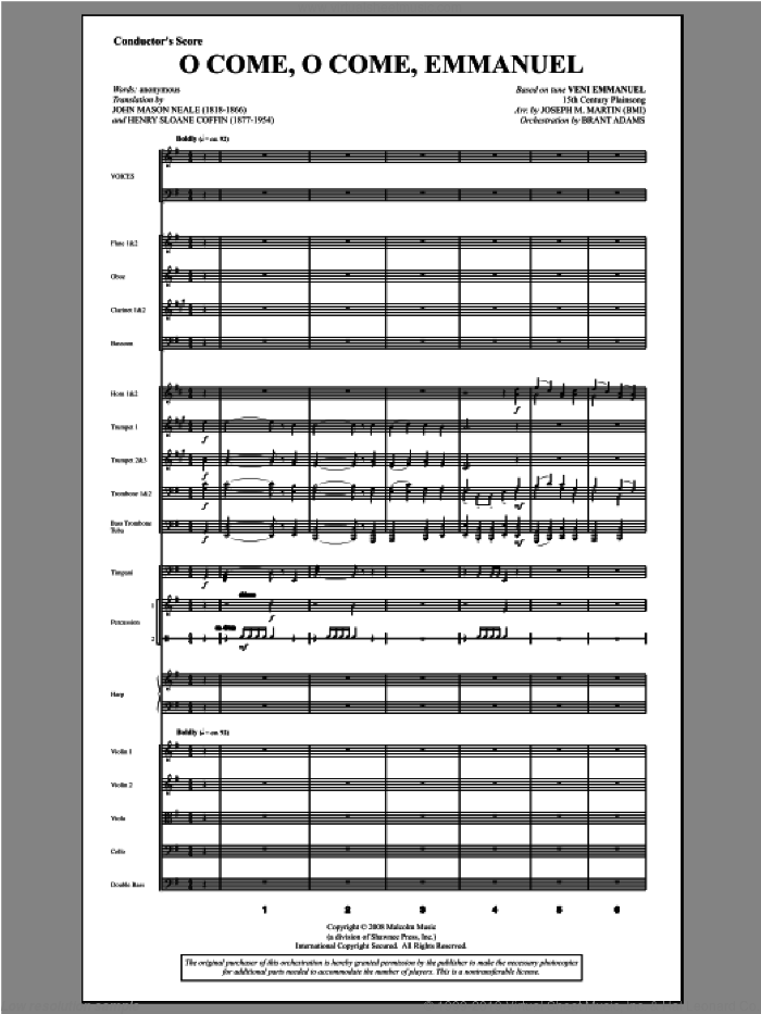 O Come, O Come, Emmanuel (from Carols For Choir And Congregation) (COMPLETE) sheet music for orchestra/band by Joseph M. Martin, intermediate skill level