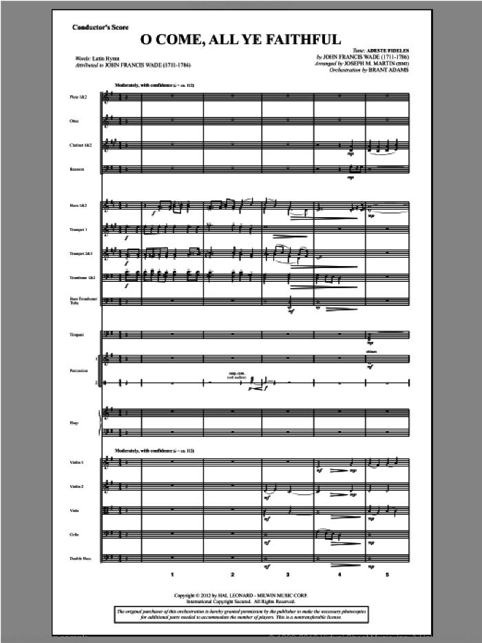 O Come, All Ye Faithful (from Carols For Choir And Congregation) (COMPLETE) sheet music for orchestra/band by Joseph M. Martin, intermediate skill level