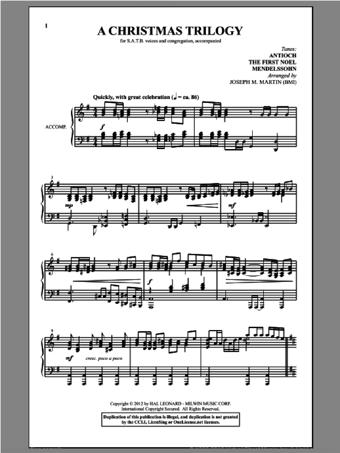A Christmas Trilogy (from Carols For Choir And Congregation) sheet music for choir (SATB: soprano, alto, tenor, bass) by Joseph M. Martin, intermediate skill level