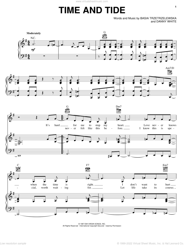 Time And Tide sheet music for voice, piano or guitar by Basia, Basia Trzetrzelewska and Danny White, intermediate skill level