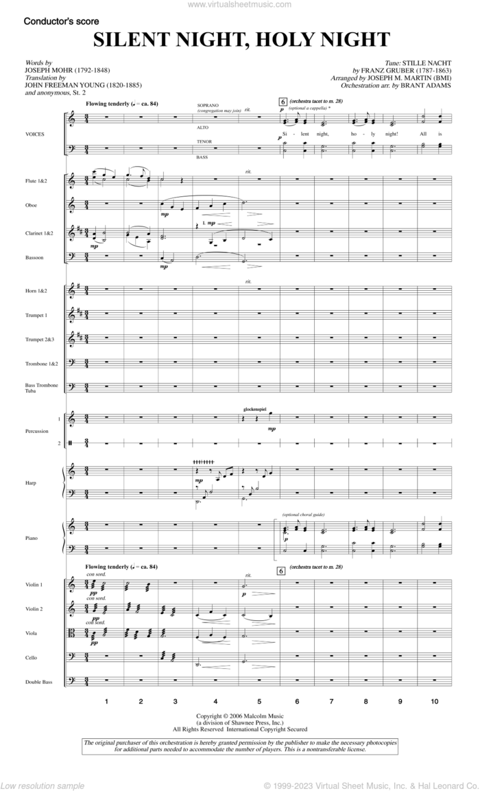Silent Night, Holy Night (from 'carols For Choir And Congregation') sheet music for orchestra/band (score) by Joseph M. Martin, intermediate skill level