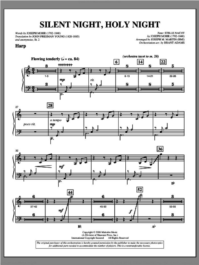 Silent Night, Holy Night (from 'carols For Choir And Congregation') sheet music for orchestra/band (harp) by Joseph M. Martin, intermediate skill level