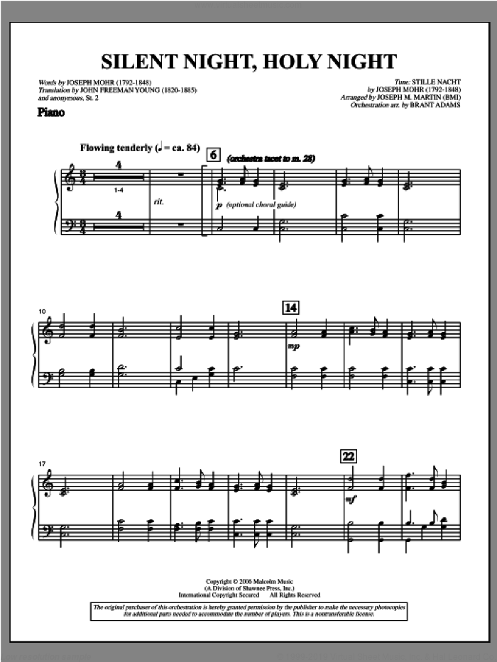 Silent Night, Holy Night (from 'carols For Choir And Congregation') sheet music for orchestra/band (piano) by Joseph M. Martin, intermediate skill level