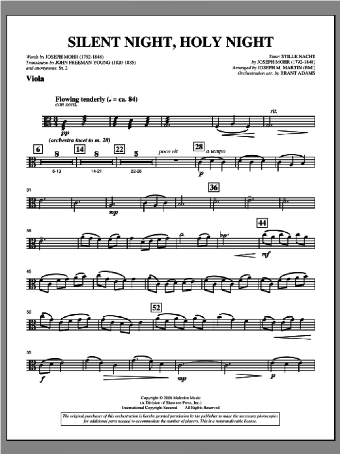 Silent Night, Holy Night (from 'carols For Choir And Congregation') sheet music for orchestra/band (viola) by Joseph M. Martin, intermediate skill level