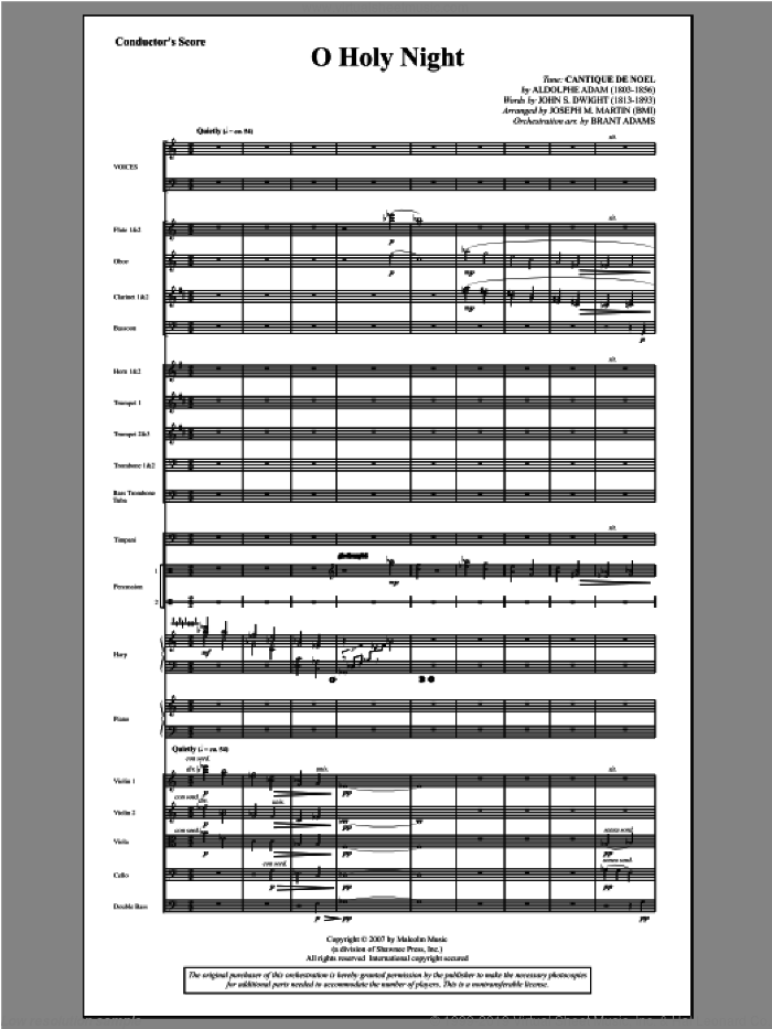 O Holy Night (from Carols For Choir And Congregation) (COMPLETE) sheet music for orchestra/band by Joseph M. Martin, intermediate skill level