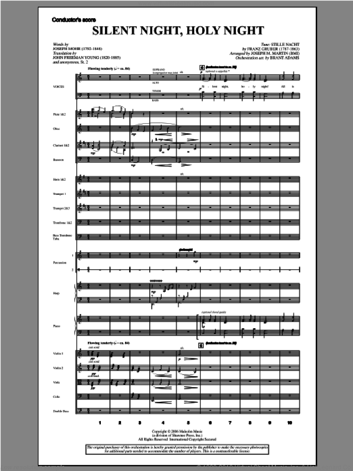 Silent Night, Holy Night (from Carols For Choir And Congregation) (COMPLETE) sheet music for orchestra/band by Joseph M. Martin, intermediate skill level