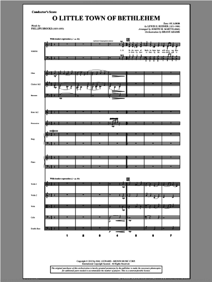 O Little Town Of Bethlehem (from Carols For Choir And Congregation) (COMPLETE) sheet music for orchestra/band by Joseph M. Martin, intermediate skill level