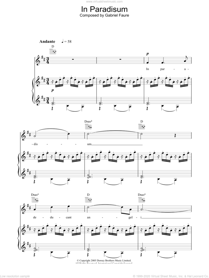 In Paradisum (from Requiem) sheet music for voice, piano or guitar by The Choirboys and Gabriel Faure, classical score, intermediate skill level