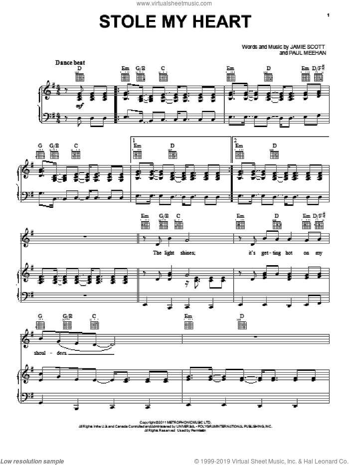 Stole My Heart sheet music for voice, piano or guitar by One Direction, intermediate skill level