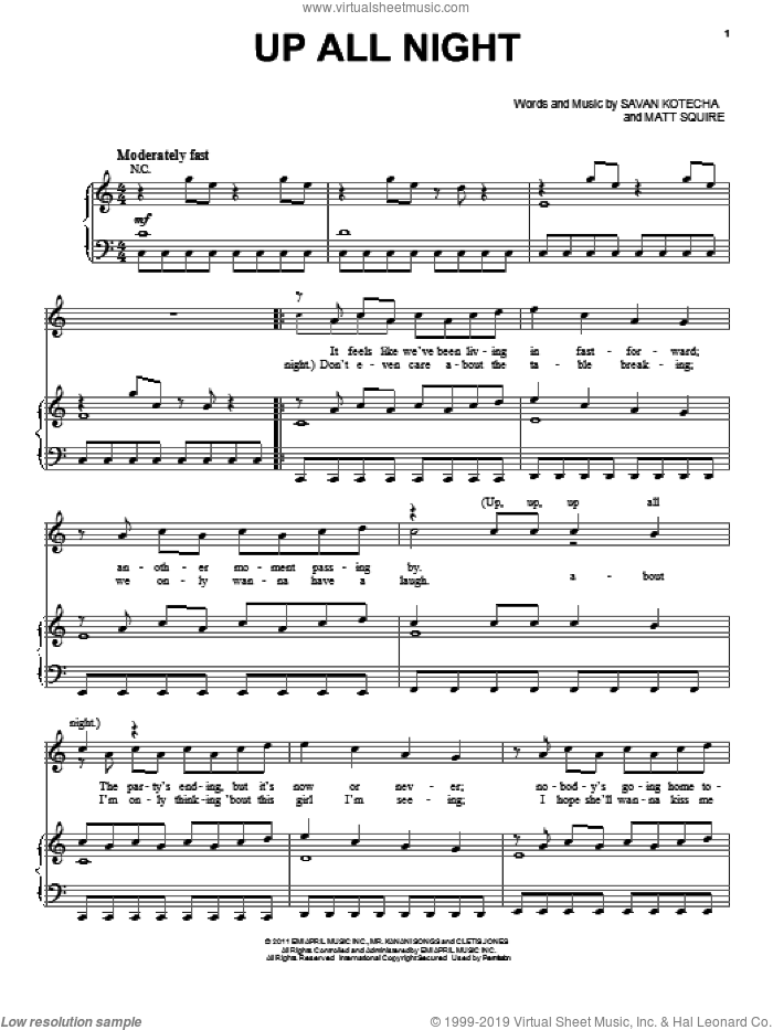 Up All Night sheet music for voice, piano or guitar by One Direction, intermediate skill level