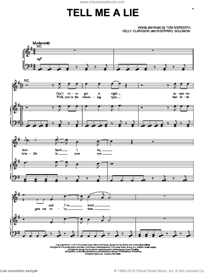 Tell Me A Lie sheet music for voice, piano or guitar by One Direction, intermediate skill level