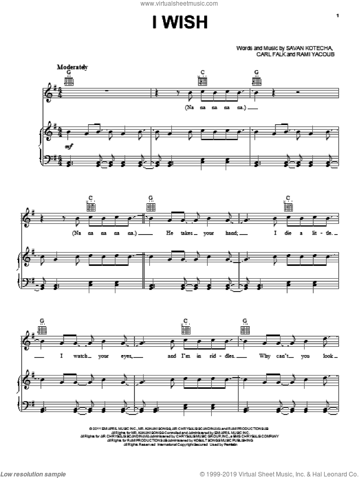 I Wish sheet music for voice, piano or guitar by One Direction, intermediate skill level