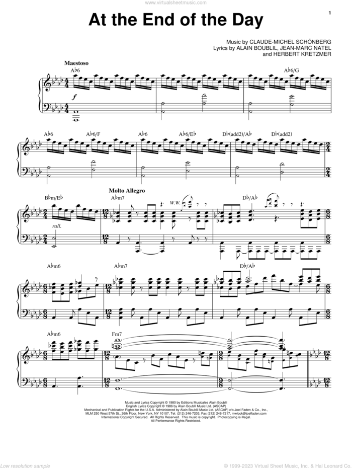 At The End Of The Day sheet music for voice and piano by Claude-Michel Schonberg and Alain Boublil, intermediate skill level