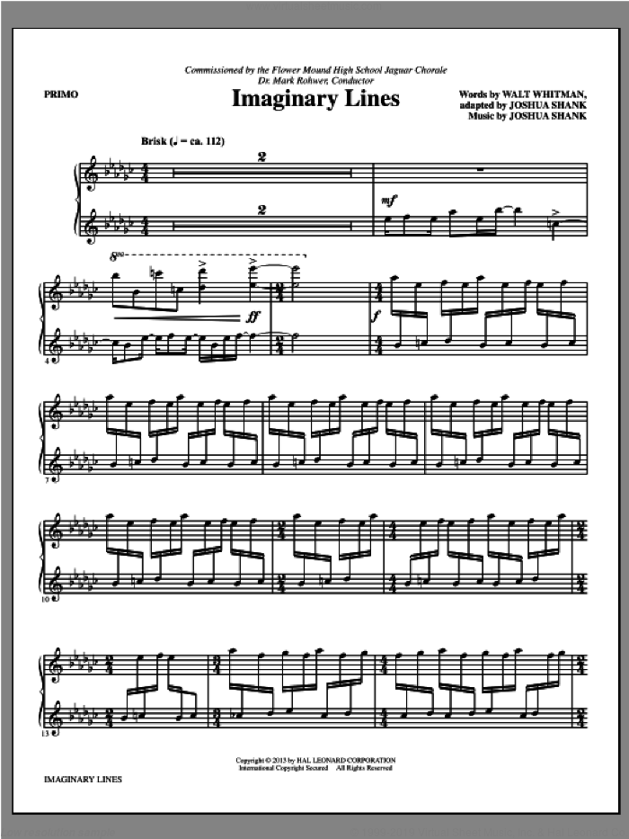 Imaginary Lines (complete set of parts) sheet music for orchestra/band by Joshua Shank, intermediate skill level