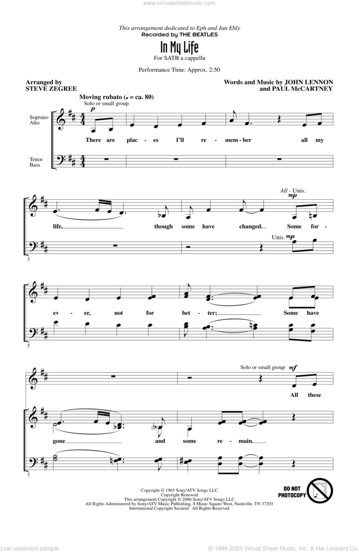 In My Life (arr. Steve Zegree) sheet music for choir (SATB: soprano, alto, tenor, bass) by The Beatles and Steve Zegree, wedding score, intermediate skill level
