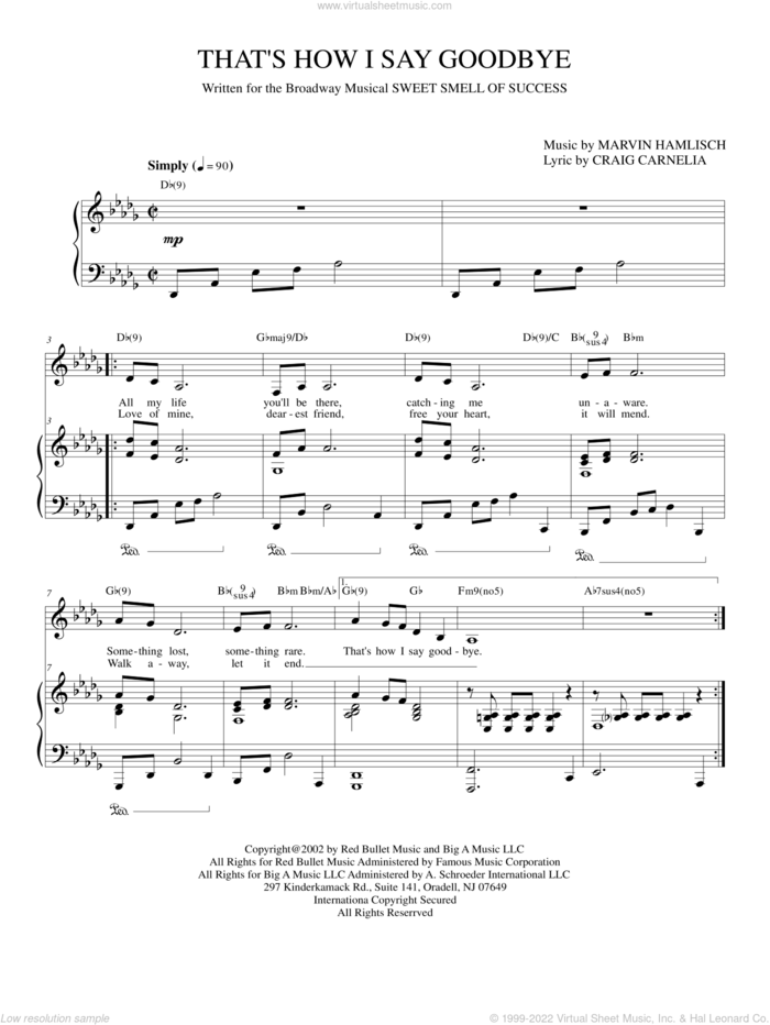 That's How I Say Goodbye sheet music for voice and piano by Marvin Hamlisch and Craig Carnelia, intermediate skill level