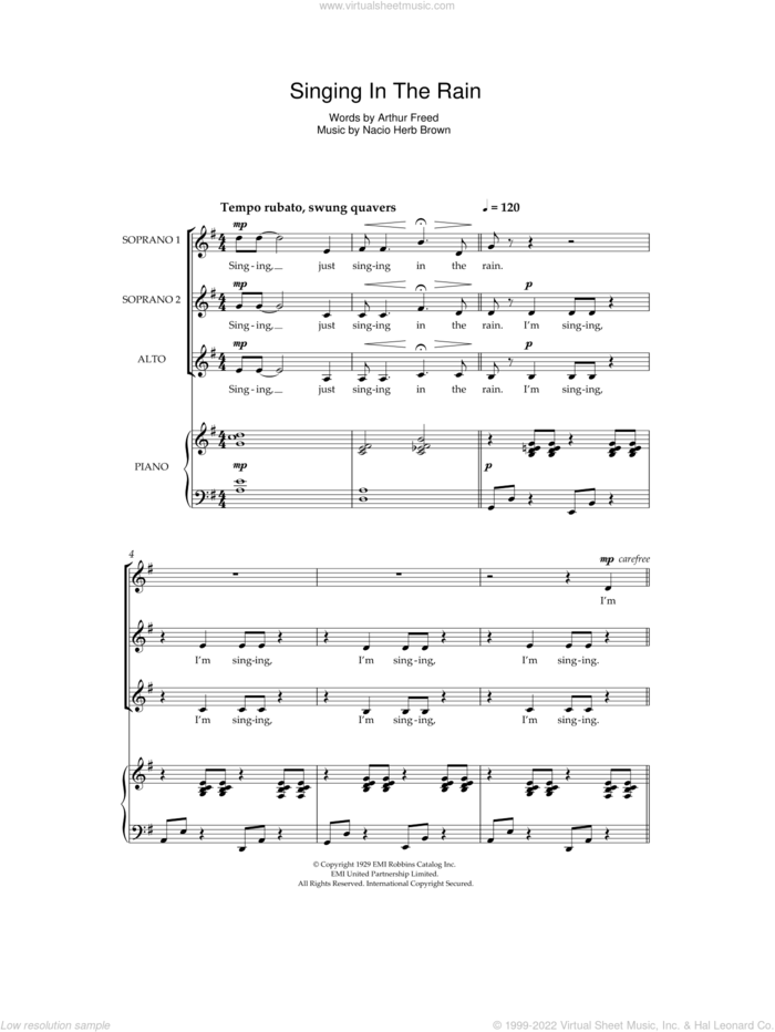 Singin' In The Rain sheet music for choir by Gene Kelly, Arthur Freed and Nacio Herb Brown, intermediate skill level