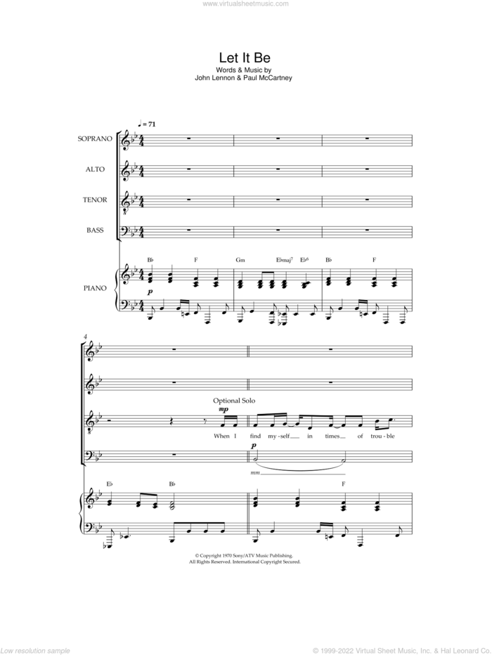 Let It Be (arr. Simon Foxley) sheet music for choir (SATB: soprano, alto, tenor, bass) by The Beatles, Simon Foxley, John Lennon and Paul McCartney, intermediate skill level