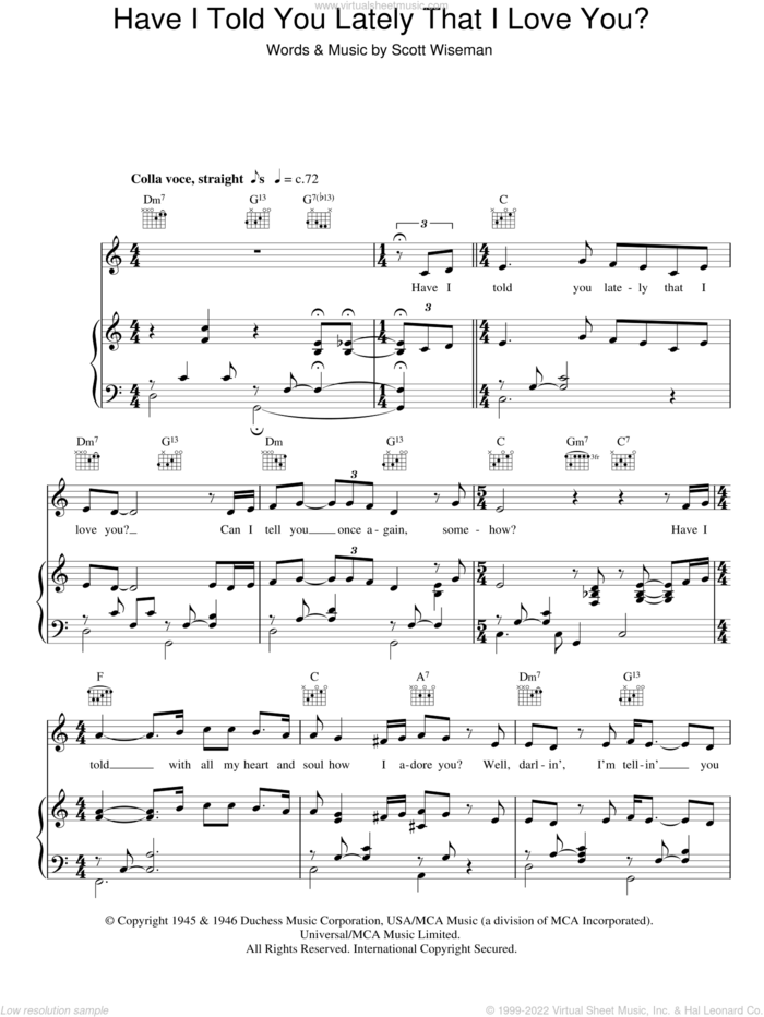 Have I Told You Lately That I Love You? sheet music for voice, piano or guitar by Michael Buble and Scott Wiseman, intermediate skill level