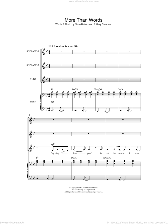More Than Words sheet music for choir by Extreme, Gary Cherone and Nuno Bettencourt, intermediate skill level