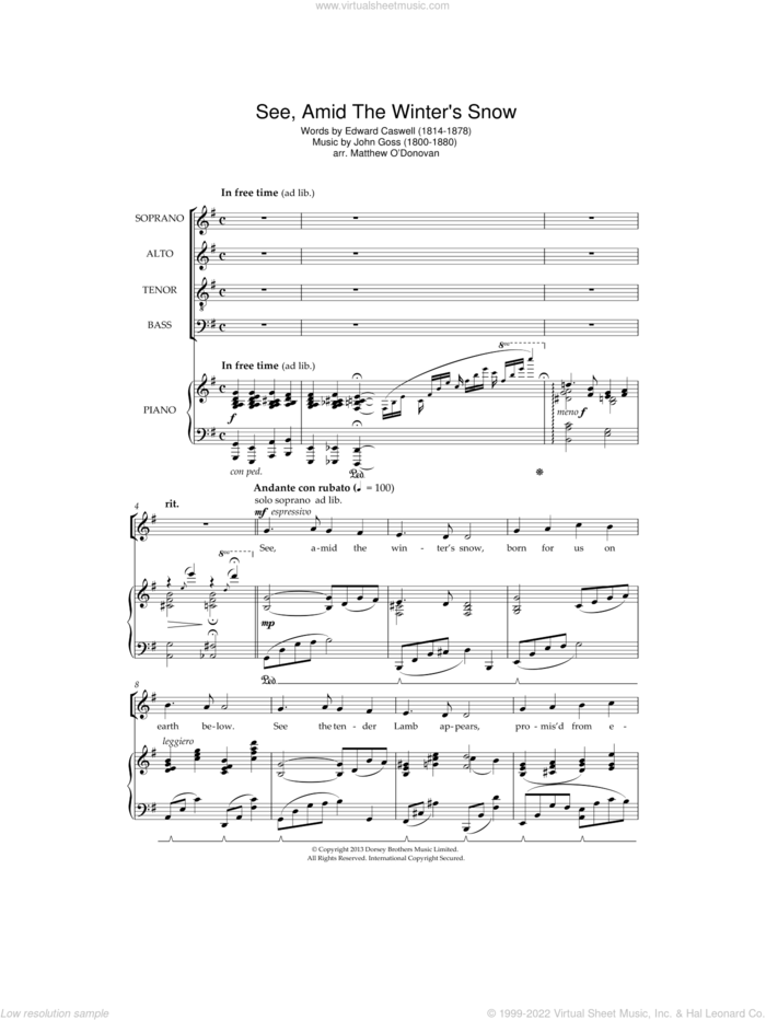 See Amid The Winter's Snow sheet music for choir by Traditional Christmas Carol, Edward Caswall and John Goss, intermediate skill level
