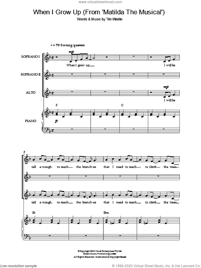 When I Grow Up ('From Matilda The Musical') sheet music for choir by Tim Minchin, intermediate skill level