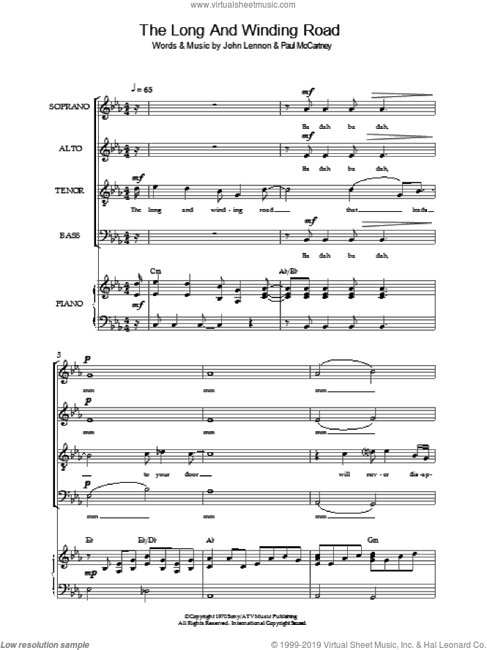 The Long And Winding Road (arr. Simon Foxley) sheet music for choir (SATB: soprano, alto, tenor, bass) by The Beatles, Simon Foxley, John Lennon and Paul McCartney, intermediate skill level