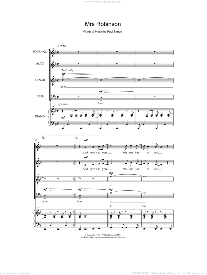 Mrs. Robinson (arr. Jeremy Birchall) sheet music for choir (SATB: soprano, alto, tenor, bass) by Simon & Garfunkel, Jeremy Birchall and Paul Simon, intermediate skill level