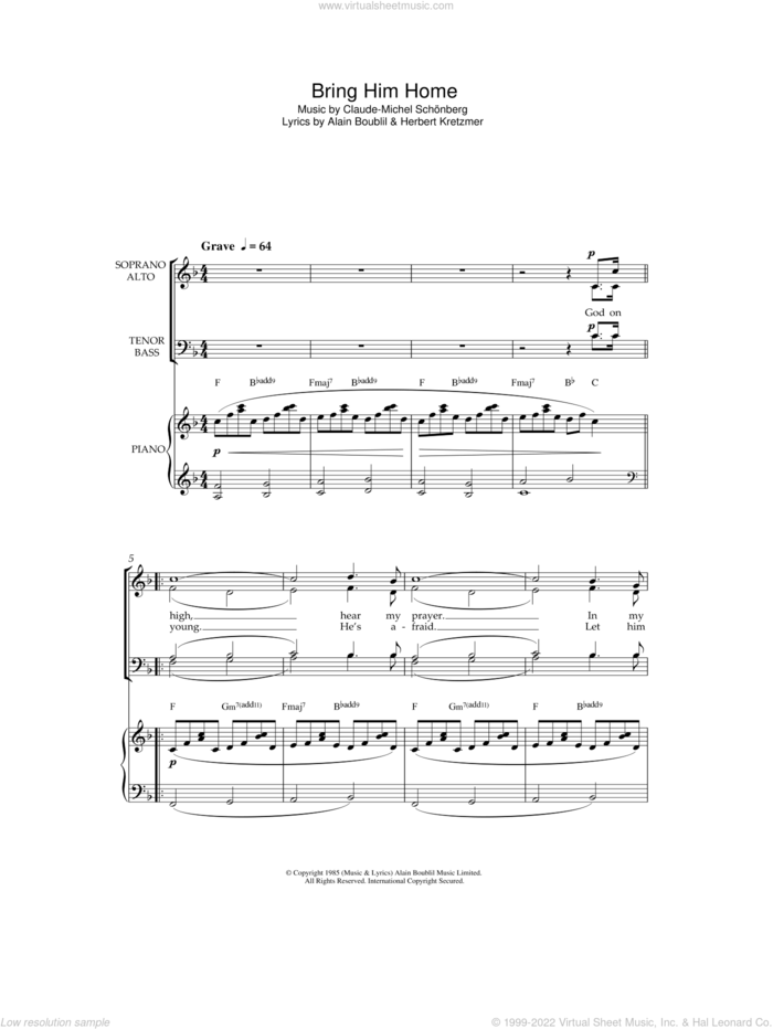 Bring Him Home (from Les Miserables) sheet music for choir by Original Cast Recording, Alain Boublil, Claude-Michel Schonberg and Herbert Kretzmer, intermediate skill level