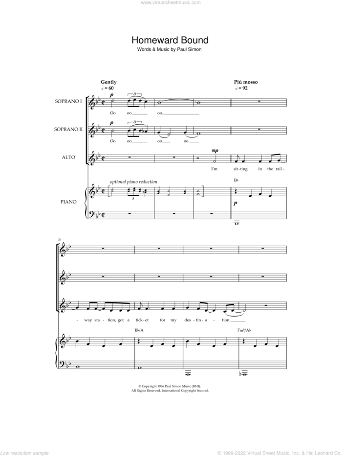 Homeward Bound sheet music for choir by Simon & Garfunkel and Paul Simon, intermediate skill level