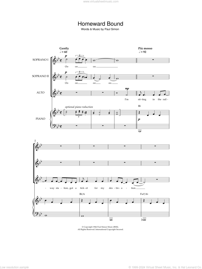 Homeward Bound sheet music for choir by Simon & Garfunkel and Paul Simon, intermediate skill level