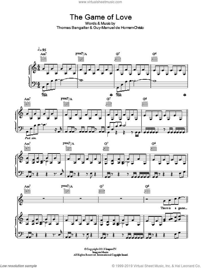The Game Of Love sheet music for voice, piano or guitar by Daft Punk, Guy-Manuel de Homem-Christo and Thomas Bangalter, intermediate skill level