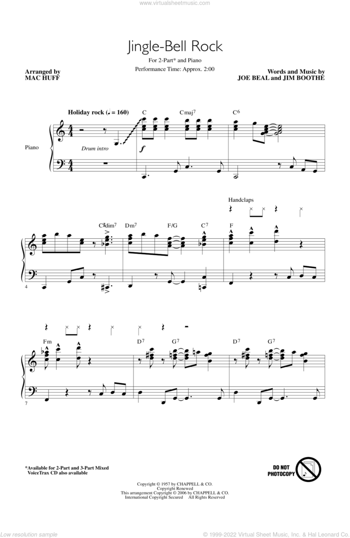 Jingle Bell Rock sheet music for choir (2-Part) by Mac Huff, intermediate duet