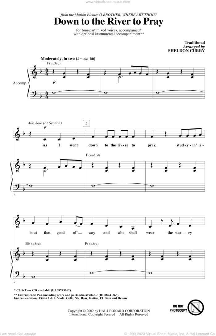 Down To The River To Pray sheet music for choir (SATB: soprano, alto, tenor, bass) by Sheldon Curry, intermediate skill level