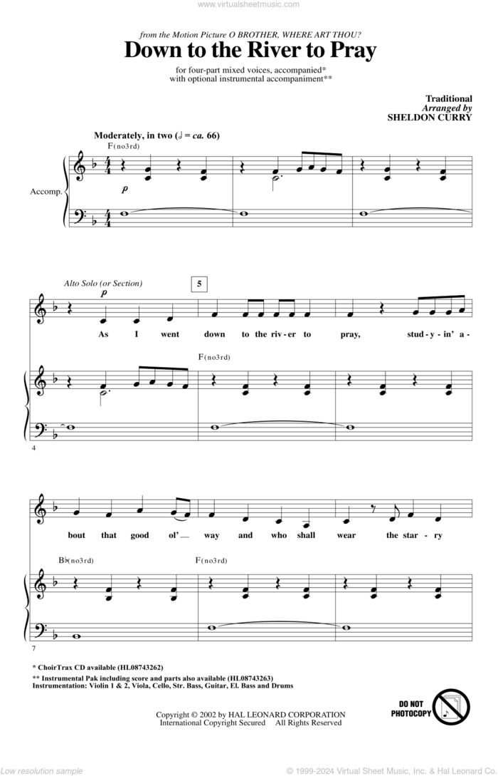 Down To The River To Pray sheet music for choir (SATB: soprano, alto, tenor, bass) by Sheldon Curry, intermediate skill level