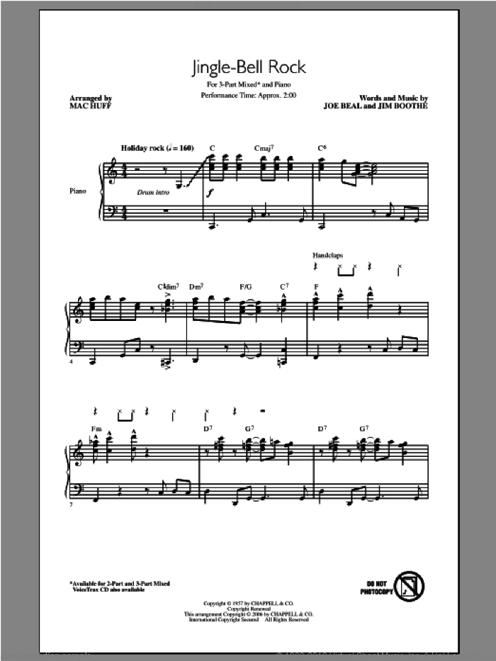 Jingle Bell Rock sheet music for choir (3-Part Mixed) by Mac Huff, intermediate skill level