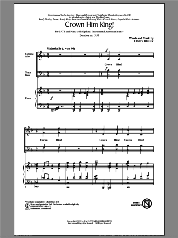 Crown Him King! sheet music for choir (SATB: soprano, alto, tenor, bass) by Cindy Berry, intermediate skill level