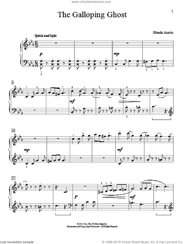 The Galloping Ghost sheet music for piano solo (elementary) by Glenda Austin, beginner piano (elementary)